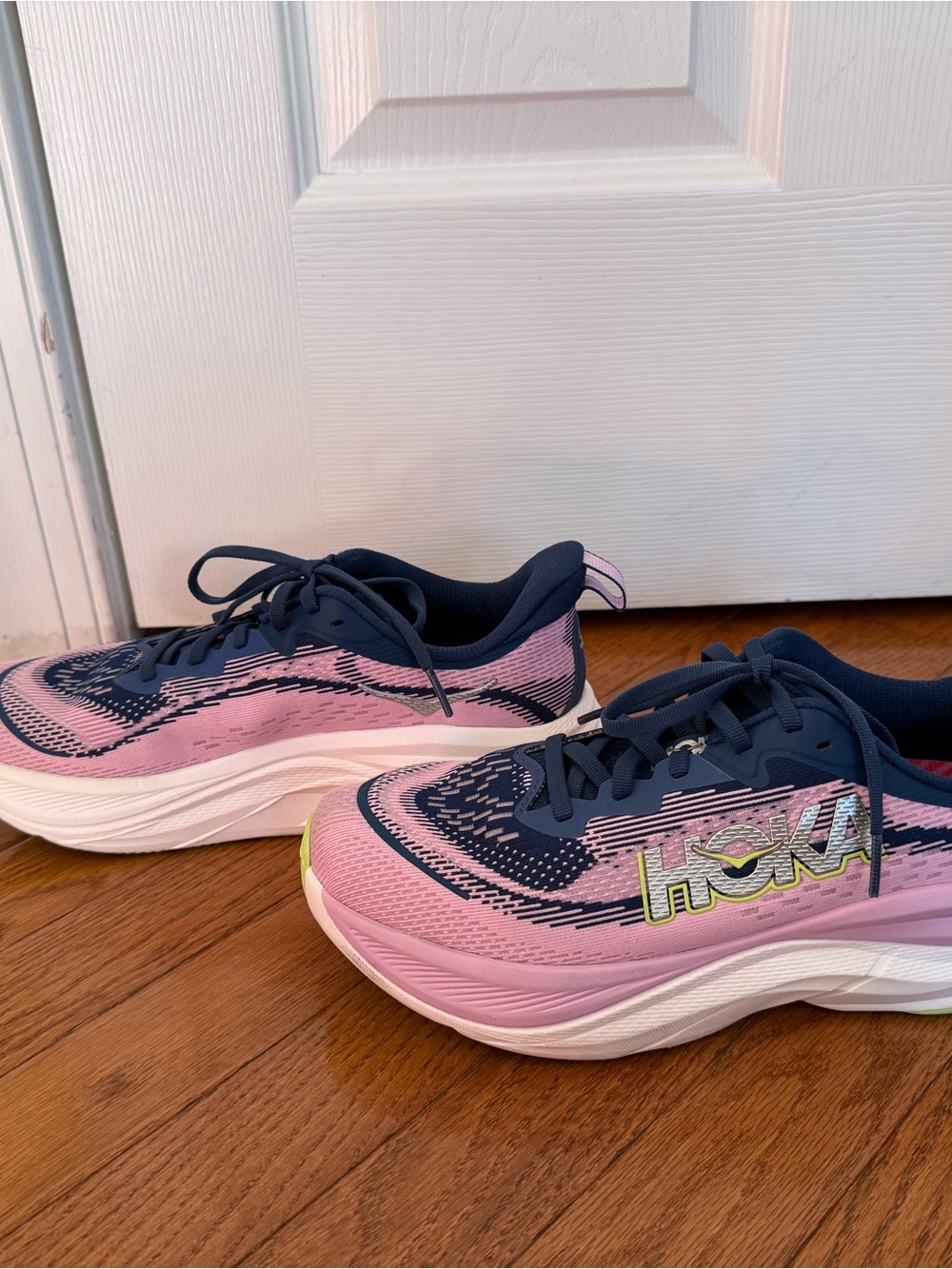 Hoka Women’s Hoka Skyward Pink and Navy Athletic Running Shoes with Lime Accents - Picture 5 of 7